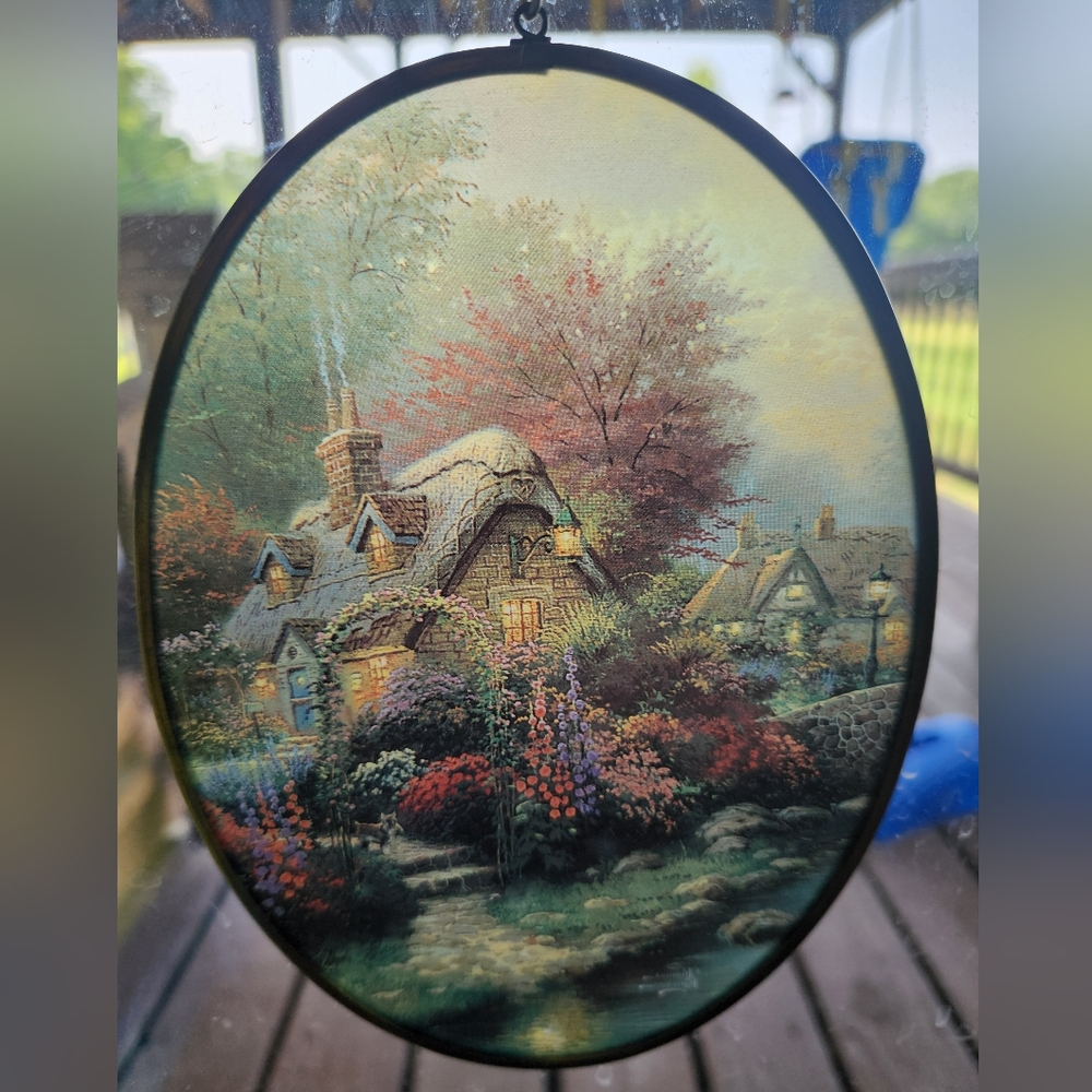 Thomas Kinkade Charming Cottage Scene Oval Wall Art Suncatcher